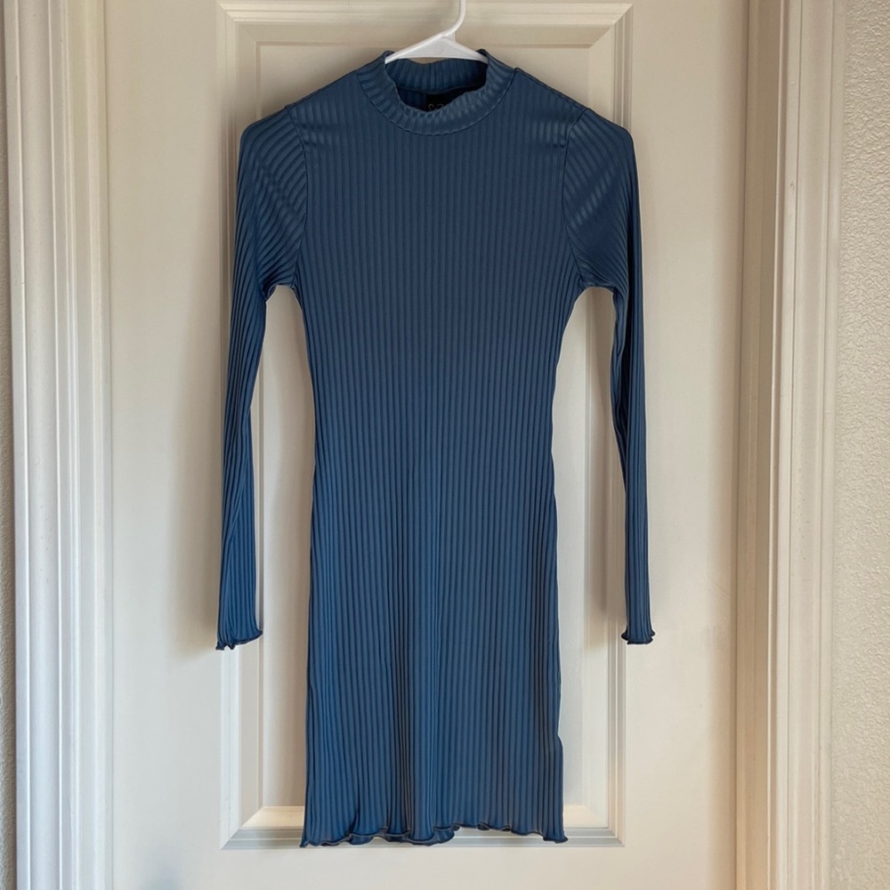 Blue turtleneck long sleeve dress